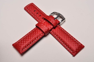 Pasek do zegarka Hirsch Carbon, Skórzany, Czerwony, 22mm