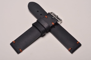 Pasek Skórzany Vintage, Czarny, Pomarańczowa nić, 22mm