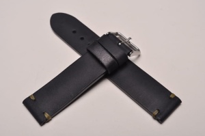 Pasek Skórzany Vintage, Czarny, Beżowa nić, 24mm