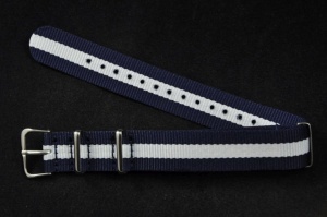 Pasek typu Nato, Nylonowy, Granatowo-biały, 18mm