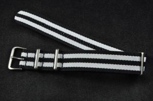 Pasek typu Nato, Nylonowy, Czarno-biały, 20mm