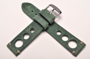 Pasek Skórzany Vintage, Rally 2, Zielony, Beżowa nić, 22mm