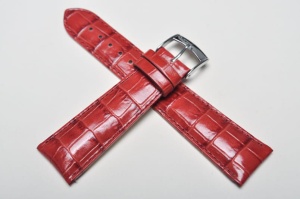 Pasek Bros 3779, Skóra naturalna, Wiśniowy, 22mm