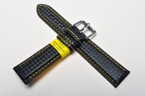 Pasek Morellato 3586 Technocarbon, Czarny, Żółta nić, 22mm