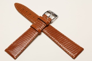 Pasek Bros 8229, Skóra z jaszczurki, Jasny brąz, 18mm