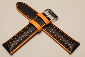 Pasek Genoa, Skórzany, Czarno-pomarańczowy, 20mm