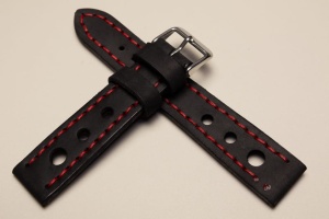 Pasek Skórzany Vintage, Rally, Czarny, Czerwona nić, 20mm
