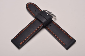 Pasek Skórzany Vintage, Czarny, Pomarańczowa nić, 24mm