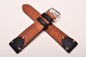 Pasek Skórzany Vintage ozdobny, Jasny brąz, Beżowa nić, 20mm