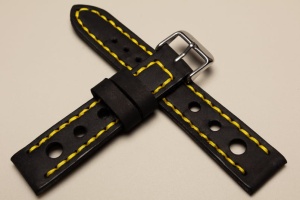 Pasek Skórzany Vintage, Rally, Czarny, Żółta nić, 20mm