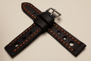Pasek Skórzany Vintage, Rally, Czarny, Pomarańczowa nić, 20mm