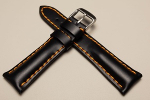 Pasek do zegarka np. Breitling, Czarny, Pomarańczowa nić, 24mm