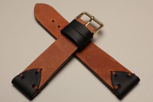 Pasek Skórzany Vintage ozdobny, Jasny brąz, Brązowa nić, 22mm