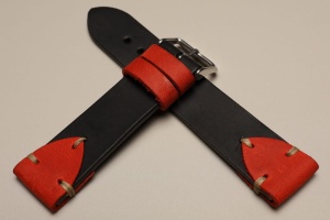 Pasek Skórzany Vintage ozdobny, Czarny, Beżowa nić, 20mm