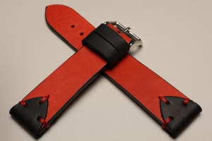 Pasek Skórzany Vintage ozdobny, Czerwony, Czerwona nić, 22mm