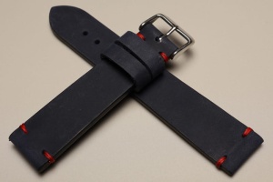 Pasek Skórzany Vintage, Granatowy, Czerwona nić, 22mm