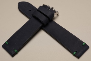 Pasek Skórzany Vintage, Granatowy, Zielona nić, 22mm