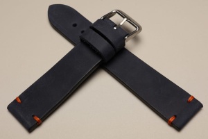 Pasek Skórzany Vintage, Granatowy, Pomarańczowa nić, 22mm