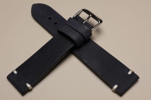 Pasek Skórzany Vintage, Granatowy, Biała nić, 22mm