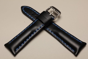 Pasek do zegarka np. Breitling, Czarny, Niebieska nić, 24mm