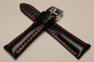 Pasek do zegarka np. Breitling, Czarny, Czerwona nić, 24mm