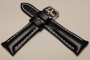 Pasek do zegarka np. Breitling, Czarny, Biała nić, 24mm