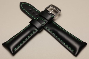 Pasek do zegarka np. Breitling, Czarny, Zielona nić, 24mm