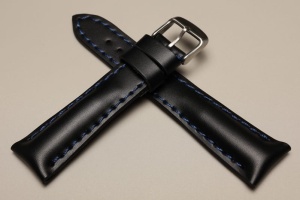 Pasek do zegarka np. Breitling, Czarny, Niebieska nić, 24mm