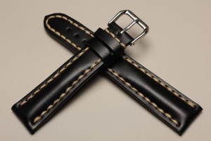 Pasek do zegarka np. Breitling, Czarny, Beżowa nić, 20mm