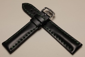 Pasek do zegarka np. Breitling, Czarny, Zielona nić, 20mm