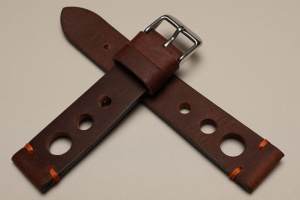Pasek Skórzany Vintage, Rally 2, Brązowy, Pomarańczowa nić, 20mm