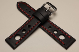 Pasek Skórzany Vintage, Rally, Czarny, Czerwona nić, 22mm