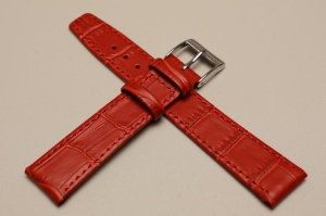 Pasek S57078OE, Skórzany, Czerwony, 18mm, Otwarty koniec