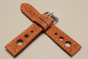 Pasek Skórzany Vintage, Rally, Brązowy jasny, Pomarańczowa nić, 22mm