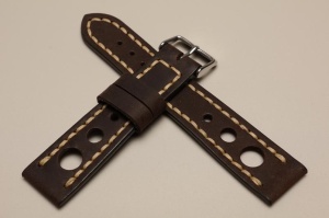 Pasek Skórzany Vintage, Rally, Brązowy, Beżowa nić, 22mm