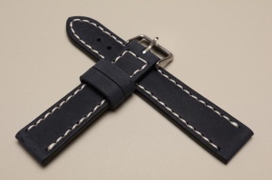 Pasek Skórzany Vintage, Granatowy, Biała nić, 22mm