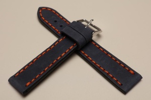 Pasek Skórzany Vintage, Granatowy Pomarańczowa nić, 22mm
