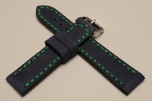 Pasek Skórzany Vintage, Granatowy Zielona nić, 22mm