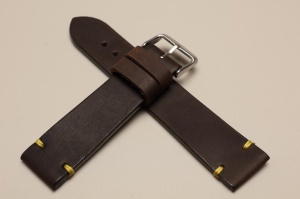 Pasek Skórzany Vintage, Ciemny brąz, Żółta nić, 22mm