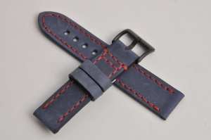 Pasek Skórzany Vintage, Niebieski, Czerwona nić, 22mm, XL