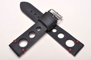 Pasek Skórzany Vintage, Rally 2, Czarny, Czerwona nić, 26mm