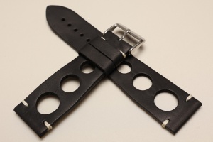 Pasek Skórzany Vintage, Rally 2, Czarny, Biała nić, 26mm