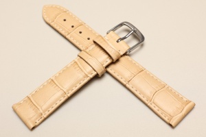 Pasek Bonflair wzór kroko, Skórzany, Beżowy, 18mm