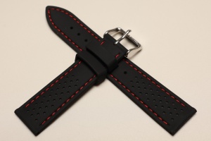 Pasek Horido 015, Silikonowy, Czarny, Czerwona nić, 24mm