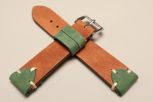 Pasek Skórzany Vintage ozdobny, Jasny brąz, Beżowa nić, 22mm