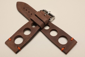 Pasek Skórzany Vintage, Rally 2, Brązowy, Pomarańczowa nić, 26mm