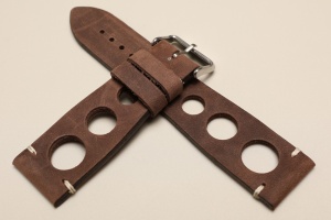 Pasek Skórzany Vintage, Rally 2, Brązowy, Biała nić, 26mm