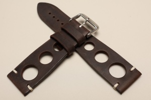 Pasek Skórzany Vintage, Rally 2, Brązowy, Biała nić, 26mm