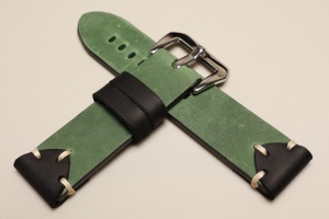Pasek Skórzany Vintage ozdobny, Zielony, Beżowa nić, 24mm