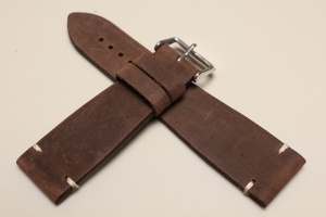 Pasek Skórzany Vintage, Brązowy, Beżowa nić, 26mm